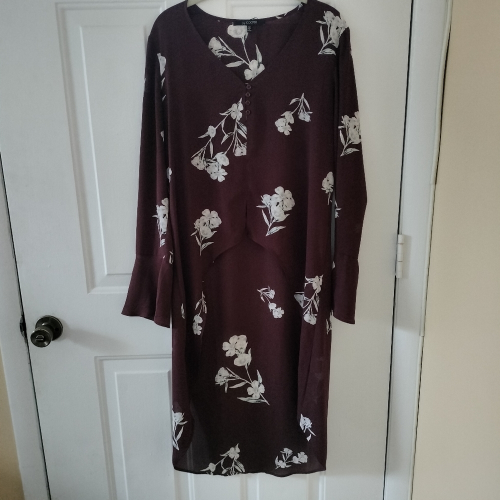 19 Cooper Long Tail Floral Bell Sleeves Sheer Blouse M Maroon Boho Chic